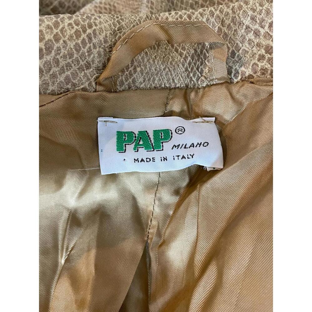 Vtg Pap Milano Italy Snake Print Faux Leather Belted Trench Coat Womens M Tan - Picture 7 of 9